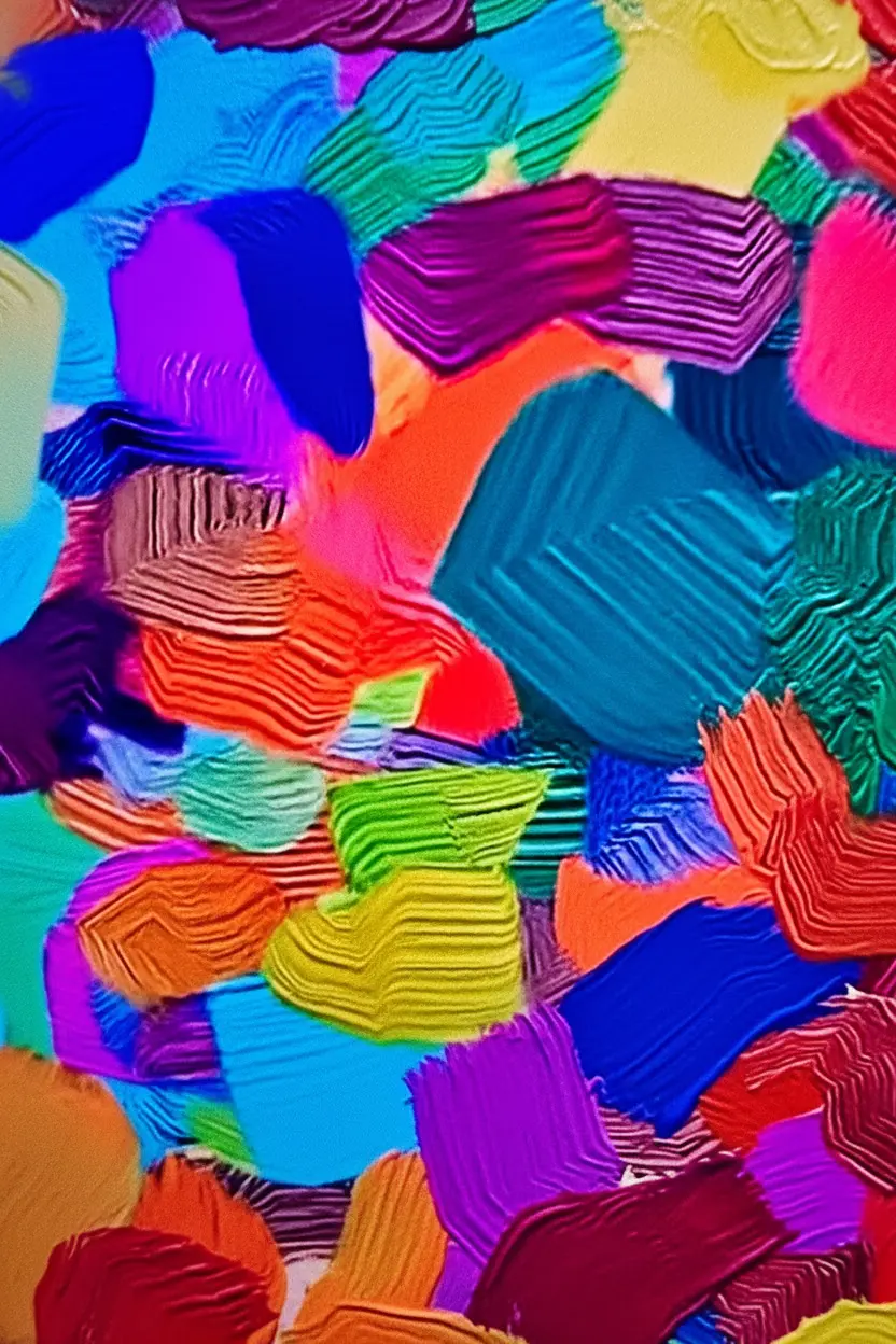 Vibrant abstract brushstrokes in bold, contrasting colors.